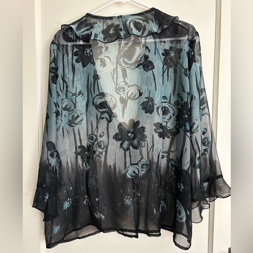 NICOLA Sheer Blouse - Black and Blue - Picture 2 of 10